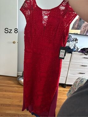 Guess Red Lace Midi Dress